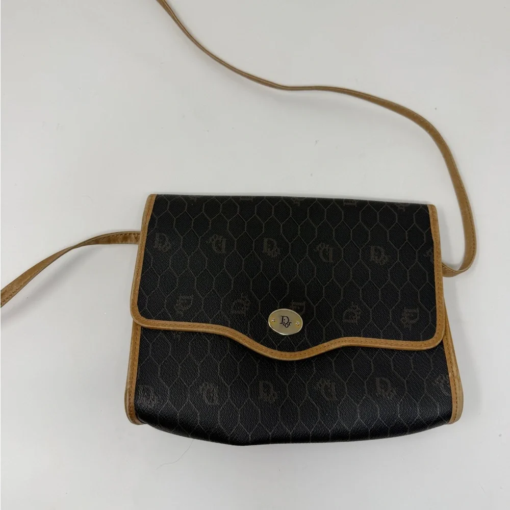 Christian Dior Honeycomb Canvas Shoulder Bag PVC Khaki Gold - Picture 2 of 10